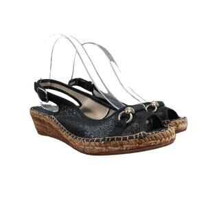 Derimod Shoes Womens 37 Sandal Espadrille Slingback Fashion Peep Toe Black Wedge